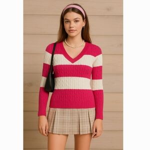 Faded Glory Y2K Striped Cable‎ Knit Sweater Women's M Vtg Mean Girls Preppy